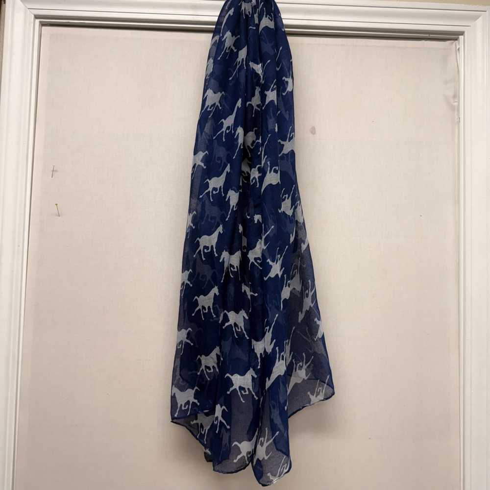 Women's Unbranded Blue & White Horse Print Scarf One Size